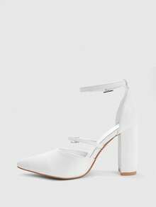 CUCCOO BIZCHIC Tacones altos con decoración de rhinestones, elegante atuendo de oficina y uso diario, estilo vintage, adecuado para primavera, vacaciones de primavera, Pascua y Navidad - Blanco - Ver 3