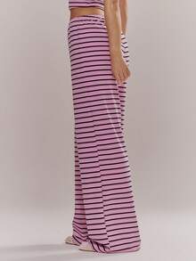 MUSERA 低腰条纹抓绒毛巾阔腿裤 春夏可爱少女风度假沙滩日常休闲风 - 粉色 - 查看 3