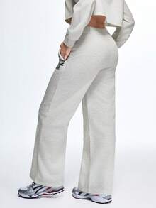 Eassivo Letter Print Drawstring Waist Casual Sports Pants - Apricot - View 2