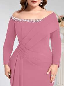 Coutiva 大码水钻装饰露肩正式晚礼服（缀饰繁复） - 粉色 - 查看 6