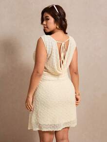 Elaquor 大码夏季连衣裙，复古浪漫连衣裙，露背设计，无袖，A字迷你连衣裙 - 杏色 - 查看 2