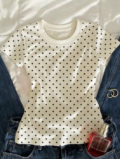 Glimmora 女士圆领波点休闲百搭日常短款T恤