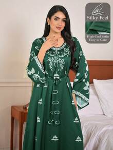 DAZY Áo ngủ dài rộng rãi in hoa dành cho nữ, thích hợp cho kỳ nghỉ. - màu xanh lá - Xem 12