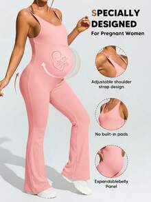 SHEIN Maternity Solid Color Camisole & Flared Pants Set,Word Cup - Baby Pink - View 8