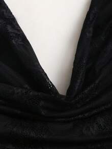 Sweetra Fashionable Bohemian Sexy Lace Draped Neck Ruffle Design Bodycon Dress With Metal Buckle Sash, Slimming Minimalist Sexy Style - Black - View 7