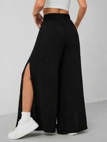 SHEIN PETITE Women's Suit Pants With High Side Slits To The Thigh - Black - View 3