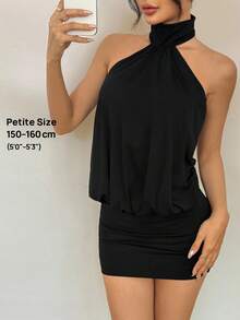 SHEIN PETITE 高领露背迷你连衣裙 - 黑色 - 查看 8