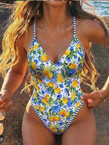 Swim Vcay-D Women's Random Print Spaghetti Strap One-Piece Swimsuit, Spring/Summer - Multicolor - View 1