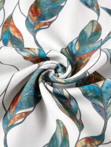 Rusticease Casual Minimalist Green Abstract Stained Glass Feather Print Pattern Women Shirt, Suitable For Summer - Multicolor - View 5