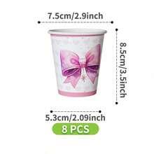 Pink Bow Disposable Plates, Napkins And Cups Set, Serves 8 Guests.This Disposable Party Set (Including Plates, Napkins And Cups) Is Perfect For Birthday Parties, Weddings And Family Picnics. - View 7