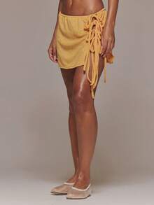 MUSERA Low Waist Tie Side Towling Mini Skirt Coord Skirt Only Cute Spring Holiday Vacation Occasion Ibiza Elegant Limonada - Orange - View 3