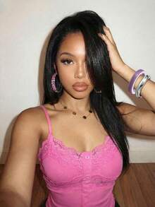 Slaydiva Áo camisole nữ ren cài nút, kiểu dáng thường ngày, đa năng. - Màu Hồng Tươi - Xem 7