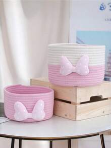 Cotton Rope Woven Desktop Storage Basket, Suitable For Organizing Toys, Snacks, Tissues, Candies, Stationery, Cosmetics, Etc., And Ideal For Home Use In Living Rooms, Bathrooms, Bedrooms, And Other Spaces To Tidy Up Clutter. - Pink - View 1