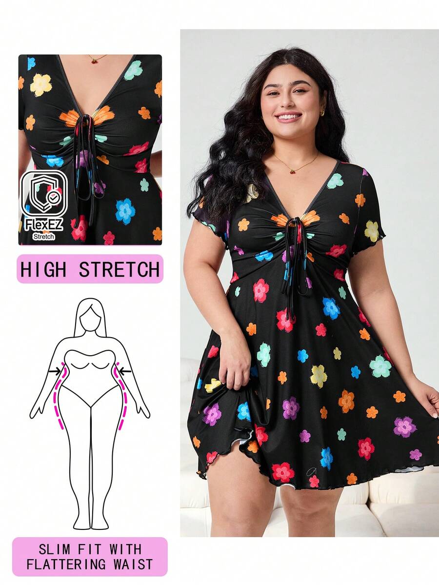 Solflare Đầm hè cỡ lớn in hoa nhiều màu sắc, kiểu dáng thường ngày. - Nhiều màu - Xem 1