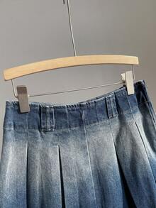 Elamini 女士休闲毛边褶皱牛仔迷你裙 - 藍色 - 查看 3