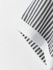 Franclia Casual Minimalist Versatile Blue Striped Patchwork Solid Color Short Sleeve Shirt Blouse For Women - Black and White - View 3