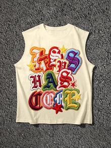 STEELVANCE 男士字母印花圆领休闲背心 - 杏色 - 查看 3