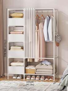 Multi-Layer Portable Wardrobe Storage Rack With Metal Frame And Plastic Shelves. A Simple Bedroom Wardrobe, Movable, Easy To Assemble And Disassemble, Suitable For Living Room, Bedroom, Study, Office, And As A Holiday Gift. - Multicolor - View 8