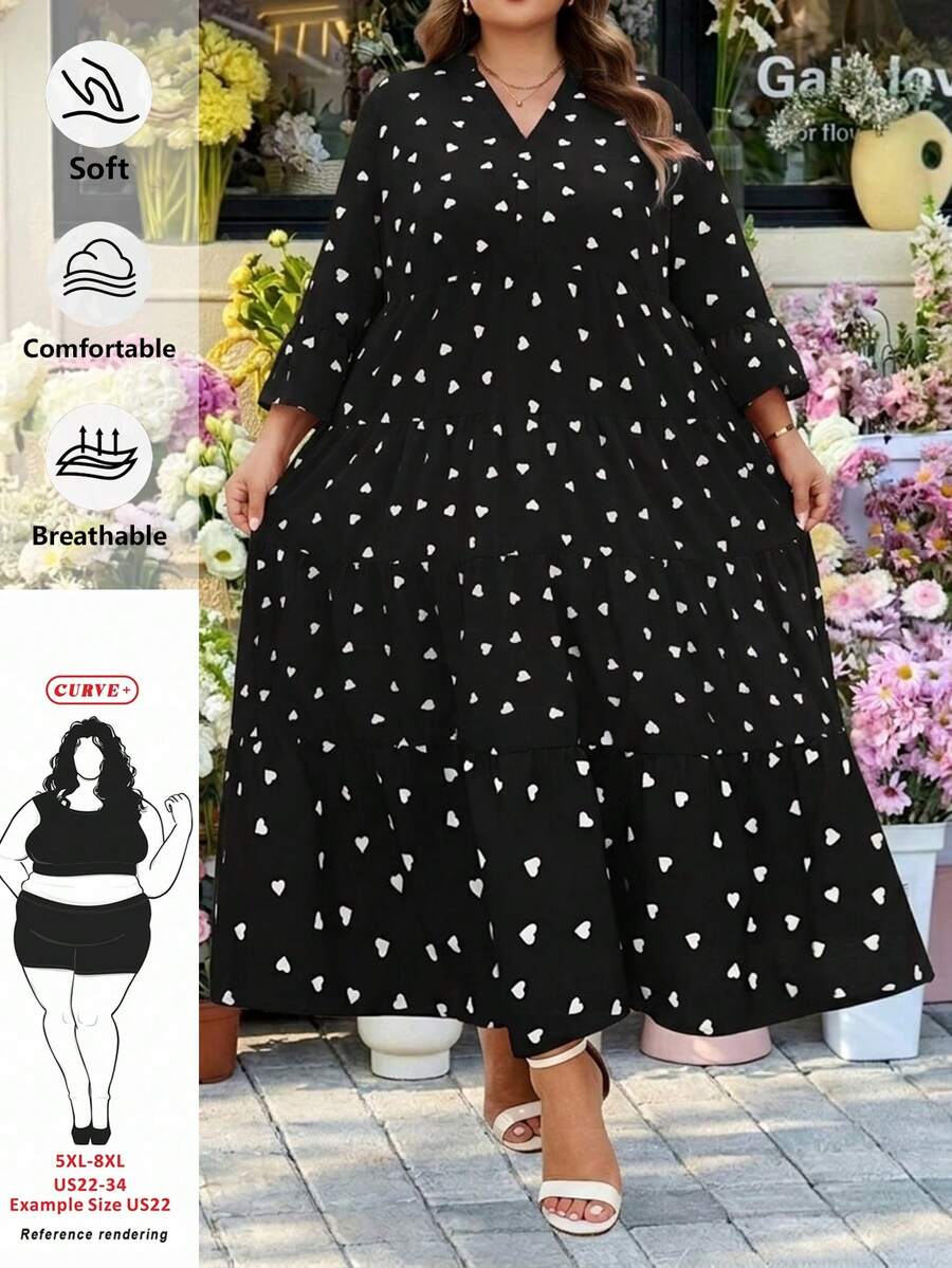 SHEIN CURVE+ 加大码/情人节/度假休闲梭织宽松A级女装加大码衬衫裙