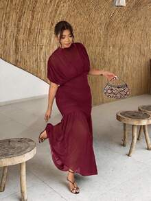 Firerie Elegantes, zierliches, romantisches, charmantes, modisches Maxikleid in Große Größen für Valentinstag, Abendessen, Hochzeitsgast, Feiertage, aus transparentem Mesh, 2-in-1, in Braun - Rot-violett - Übersicht 6
