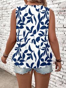 EMERY ROSE Plus Size Sleeveless Printed Vacation Top, Blue & White - Multicolor - View 2