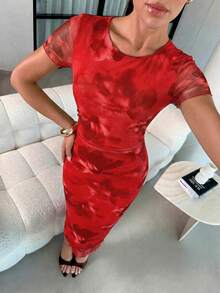 Lavishia 女士咖啡色印花连衣裙，时尚优雅，适合外出、聚会、通勤、度假和春季穿着。 - 紅色 - 查看 6