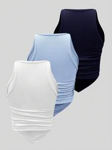 Glamine Conjunto de camiseta de tirantes con cuello en V y bajo plisado multicolor - Multicolor - Ver 2