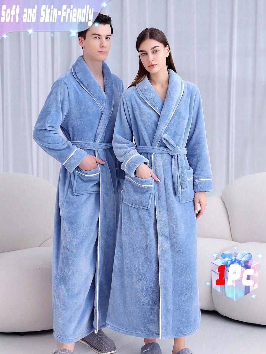 SHEIN 1 Áo choàng tắm flannel cỡ lớn, Áo choàng tắm flannel thanh lịch dành cho người lớn, Lý tưởng cho nhà nghỉ, khách sạn, spa, thẩm mỹ viện, Áo choàng tắm flannel, Thấm hút tốt và nhanh khô, Kiểu dáng rộng rãi, Nhiều màu sắc, Thiết kế tối giản, Đồ dùng thiết yếu cho phòng tắm & nhà cửa, Trang trí phòng tắm mùa hè, Đám cưới, Trở lại trường học - Nhiều màu - Xem 1
