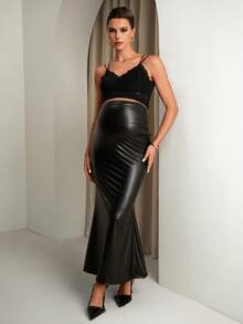 MaterniChic Chân váy bầu dáng đuôi cá, cạp chun điều chỉnh được, thích hợp cho mùa hè. - màu đen - Xem 7