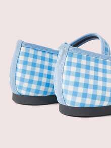 CUCCOO DOLLMOD Ladies Blue And White Plaid Splicing French Retro Square Toe Elegant Word-For-Word Bag Buckle Simple Design Mary Jane Flat Shoes Suitable For All Seasons Holiday Birthday Party Low Vamp Shoes - Blue and white plaid - View 4