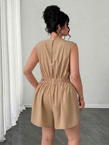 Elenzga Women's Plus Size Elegant 2 Piece Set,Sleeveless Blazer&Classy Shorts,Tie Dye,Summer,Casual,Everyday Luxury Suit,Versatile Waistcoat&Asymmetrical Top - Khaki - View 2