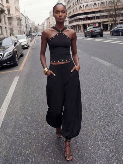 Maija Pantalones casuales sueltos con cordón de unicolor para mujer