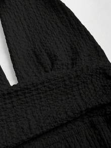 Sweetra Sexy Halter Deep V-Neck Backless Fitted Slit Solid Color Dress - Black - View 4
