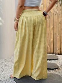 Sunnyshic 大码女式复古浪漫宽松腰带阔腿格子长裤，常规阔腿裤，休闲裤，格子裤，宽松设计，适合日常穿着、大学、返校季、海滩、春季、夏季、四季皆宜 - 彩色 - 查看 2