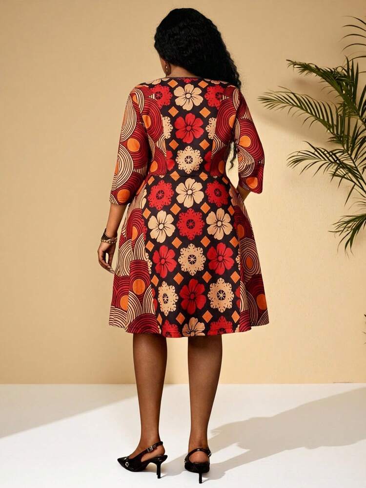 Plus Size Women Floral Print Zip-Up Casual Versatile Long Jacket For Daily Wear Women Jacket Long Jacket For Women Floral Outfits For Women Floral Long Jacket Women's Floral Coat Women's Long Coat
