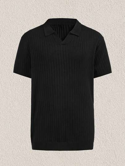 Mercer Haus 男士宽松纯色休闲 Polo 领短袖罗纹针织上衣