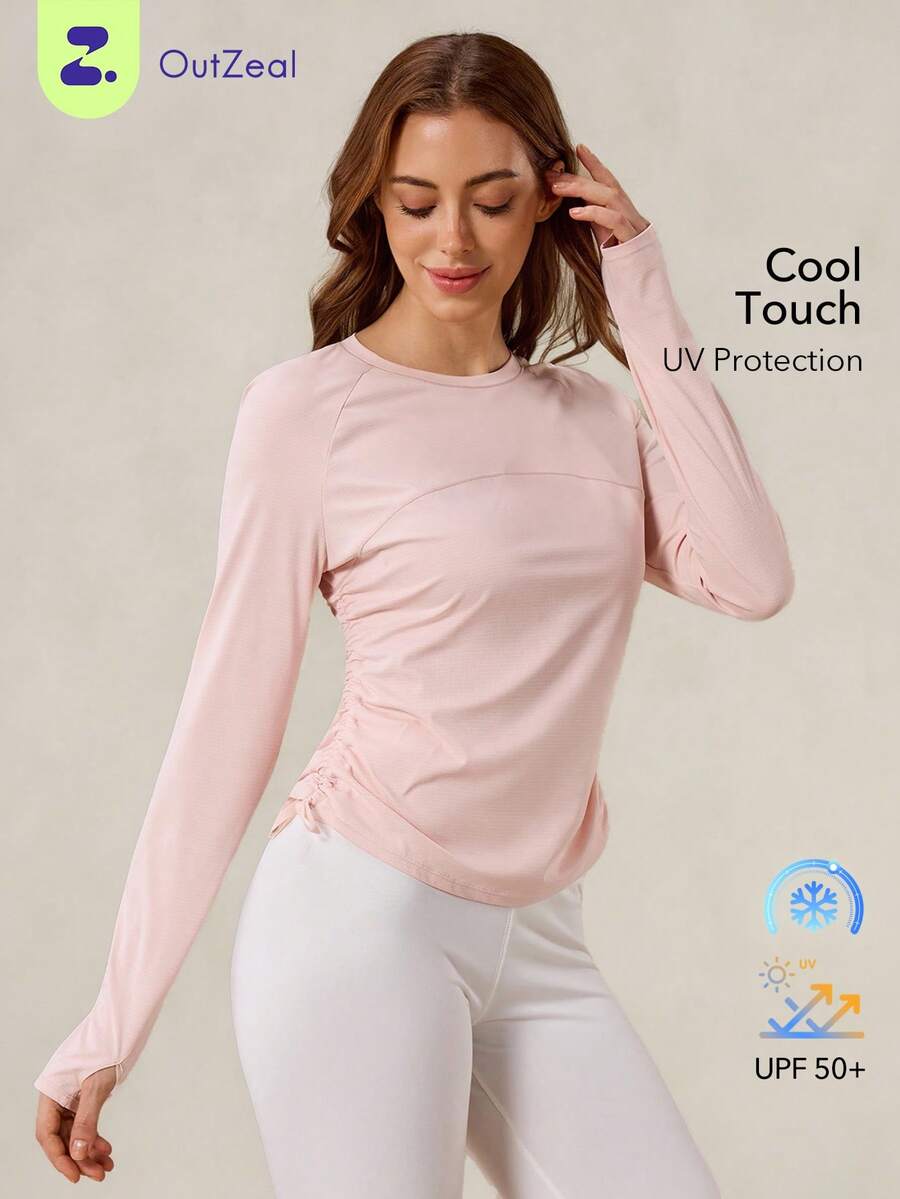 OutZeal SunProof UPF50+ Cooling Sun Protection Side Pleated Drawstring Long Sleeve Tee Women - Pink - View 1