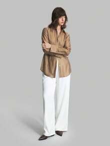 Ontre Women's 2026 SS Spring&Summer Shades Of Brown Solid Blouse,Loose Casual Long Sleeve Shirt With Turndown Collar,Autumn Chic Office Teacher Holiday - Brown - View 4