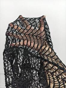 Swim SXY Women's Black V-Neck Hollow-Out Knit Elegant Sexy Beach Cover-Up Dress - Black - View 6