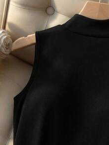 Franclia Top sin mangas de cuello alto con ajuste ceñido, falda de ante de moda, falda ajustada de talle alto con corte en A y abertura lateral, conjunto de 2 piezas para mujer primavera/otoño - Negro - Ver 5