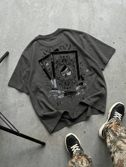 Manfinity EMRG 男士扑克印花圆领短袖休闲T恤