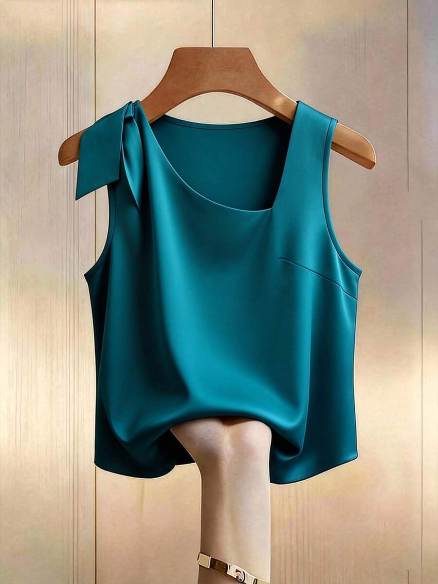 GlowEve CURVE 夏季时尚休闲法式复古优雅通勤不对称领衬衫 - 藍色 - 查看 1