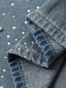 Dazy Plus 亮片和水钻装饰宽松直筒长牛仔裤，适合秋季和所有季节 - 中等水洗藍 - 查看 10