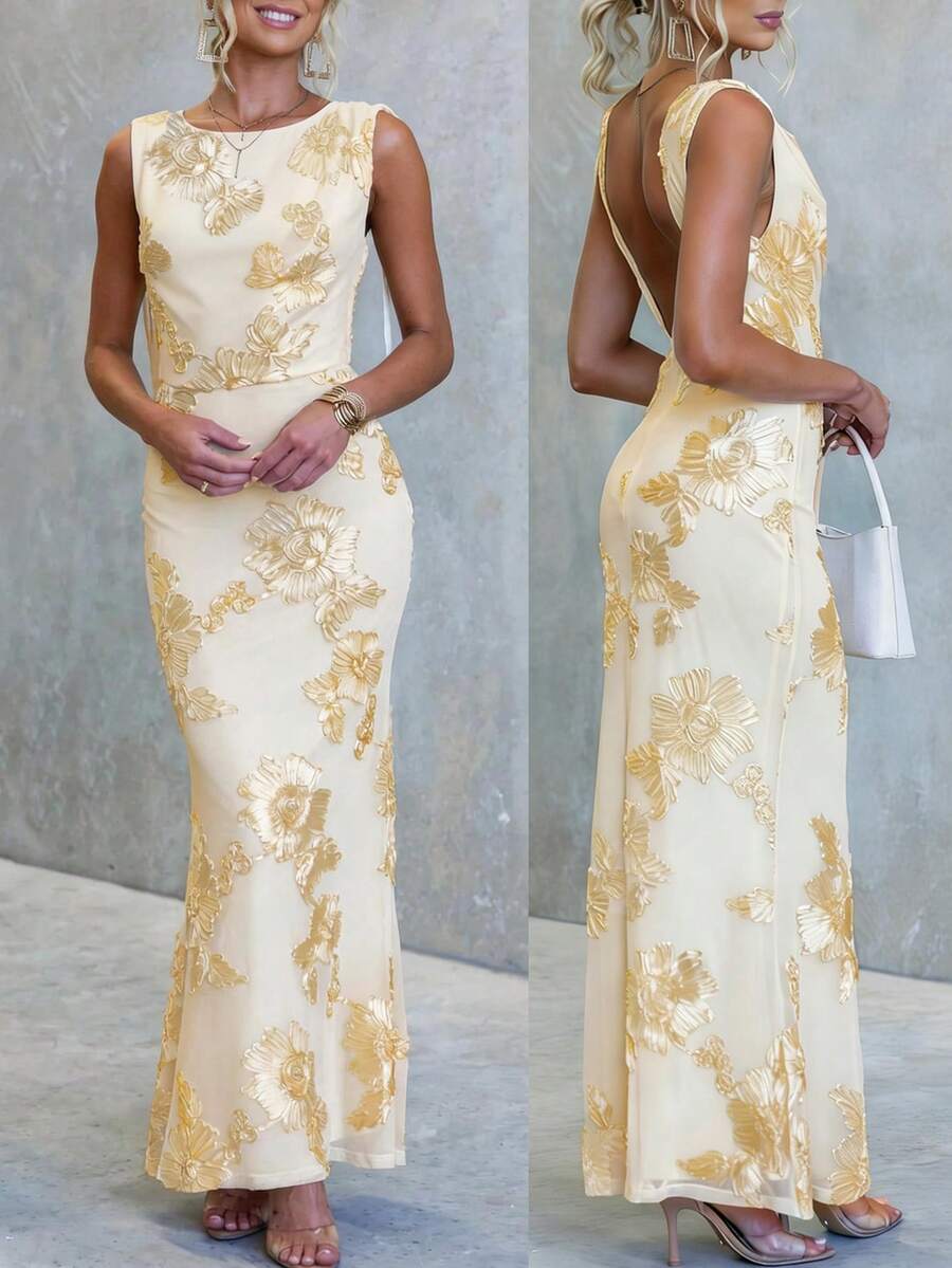 RiviMae 2026 New Women's Yellow Long Dress, Women's Mesh Dress, Women's Yellow Dress, Women's Summer Elegant Dress, Women's Summer Dress, Women's Summer Outfit, Women's Casual Dress, Women's Vacation Outfit, Women's Floral Dress, Summer Holiday Outfit - Butter Yellow - View 1