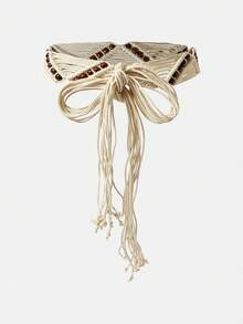 MOTF PREMIUM NEW BOHEMIAN STYLE BEADED FRINGED BELT - White - View 3