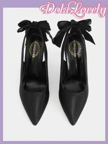 Dola Lovely 女士黑色尖头细高跟鞋，优雅蝴蝶结装饰，适合晚宴、舞会、洛丽塔风格穿着 - 靜夜黑色 - 查看 5