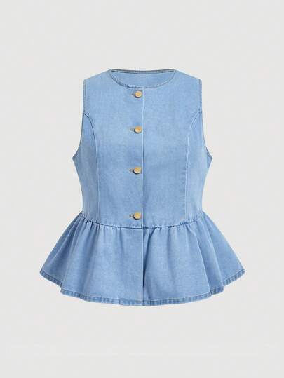 Sweetra Áo khoác denim nữ gợi cảm, ôm sát, tay ngắn màu xanh dương, cỡ lớn, thích hợp cho mùa hè.