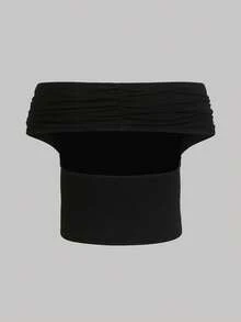 SHEIN Girlism 少女休闲露肩两件套，纯色吊带背心 - 黑與白 - 查看 3