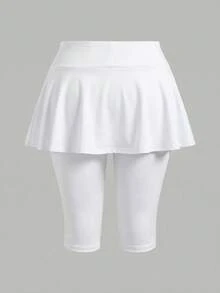 SHEIN EZwear Plus Size White Phone Pocket Elastic Skort - White - View 6