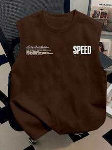 Manfinity Dauomo 男士字母印花圆领休闲背心，夏季款 - 咖啡棕 - 查看 2